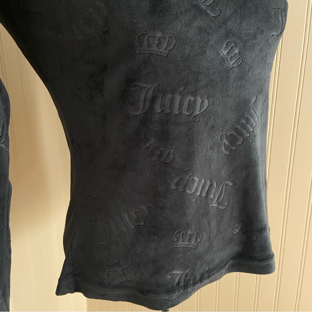 Juicy Coutour Black Y2K Velvet Long Sleeve Shirt Top Women’s Size Small - Picture 2 of 6